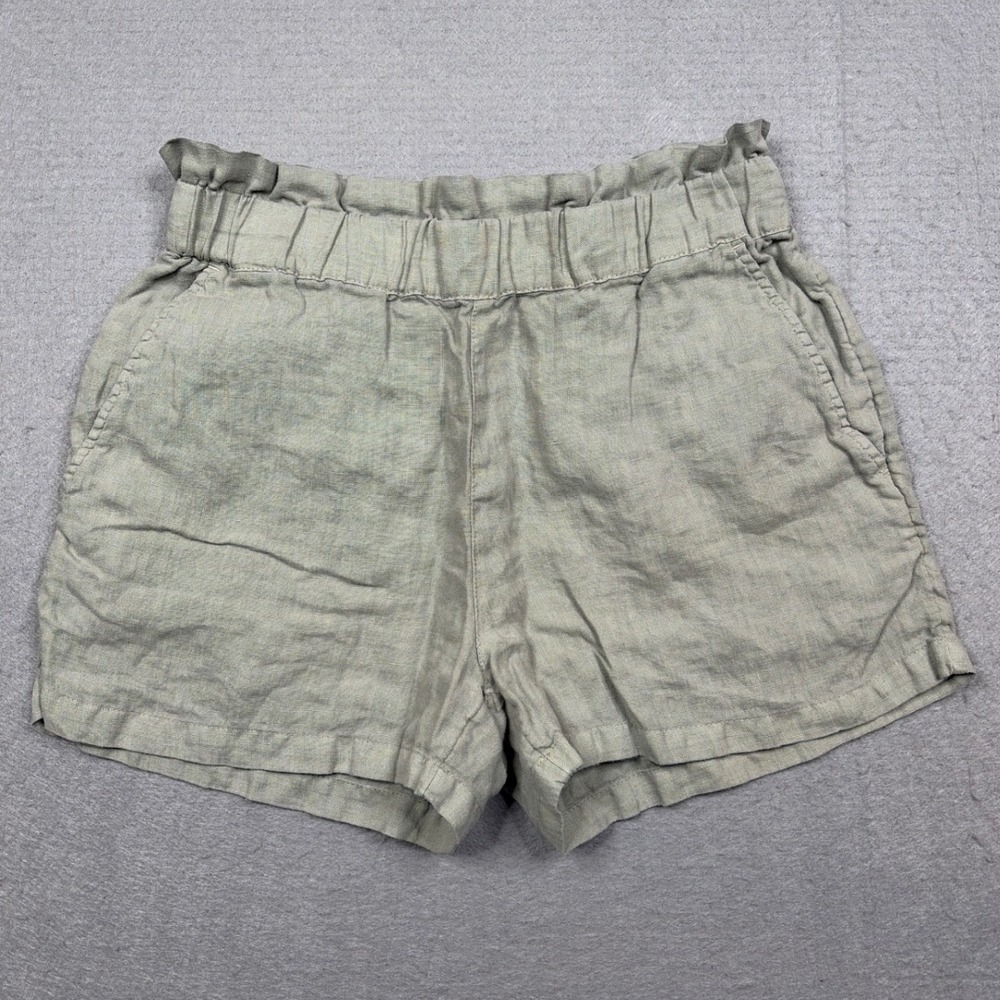 C&C California Womens Sage Green 100% Linen Paperbag Waist Shorts XS A307